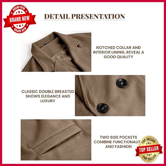 Oversized Wool Blend Trench Coat Long Double Breasted Winter Overcoat - Picture 4 of 6